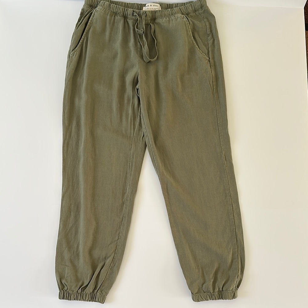 Cloth & Stone Khaki Green Lightweight Joggers 100% Tencel Lyocell Draw String XS